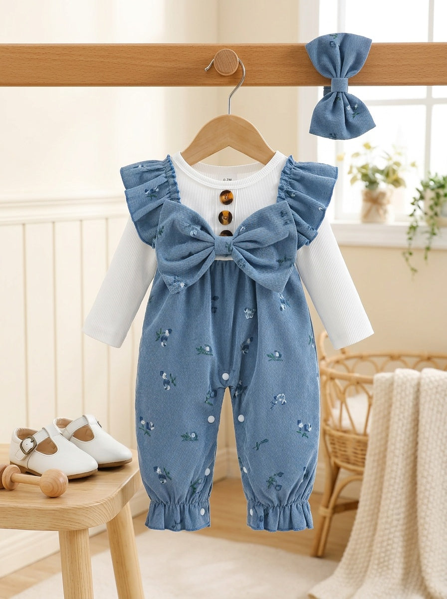 Baby Girl Cute Floral Bowknot Long Sleeve Romper