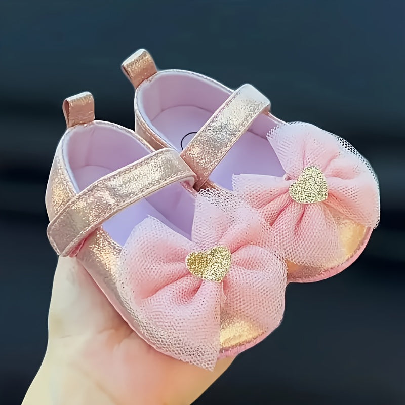 Spring/Autumn New Bow Heart Baby Casual Shoes, Fashionable Elegant Sweet Princess Shoes, Soft-Sole Newborn Children's Flat Walking Shoes