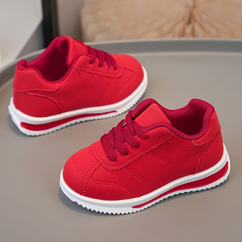 1 Pair Red Casual Sneakers, Easy And Lightweight Suitable for Boys And Girls