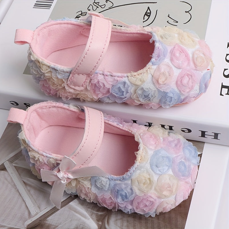 1-Pair First Walker Soft-Soled Princess Shoes with Rose Flower & PVC Sole - Slip- - for 0-2 Years Old, Non-Slip for Home & Daycare (Suitable for & Walkers)