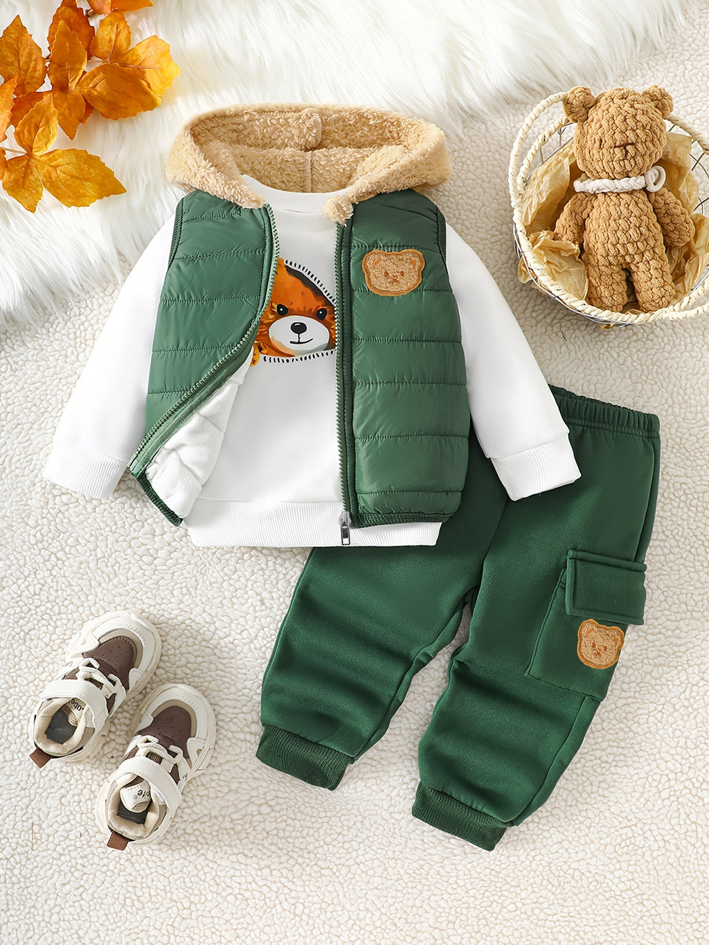3pcs Set, Baby Boy Teddy Bear Suit