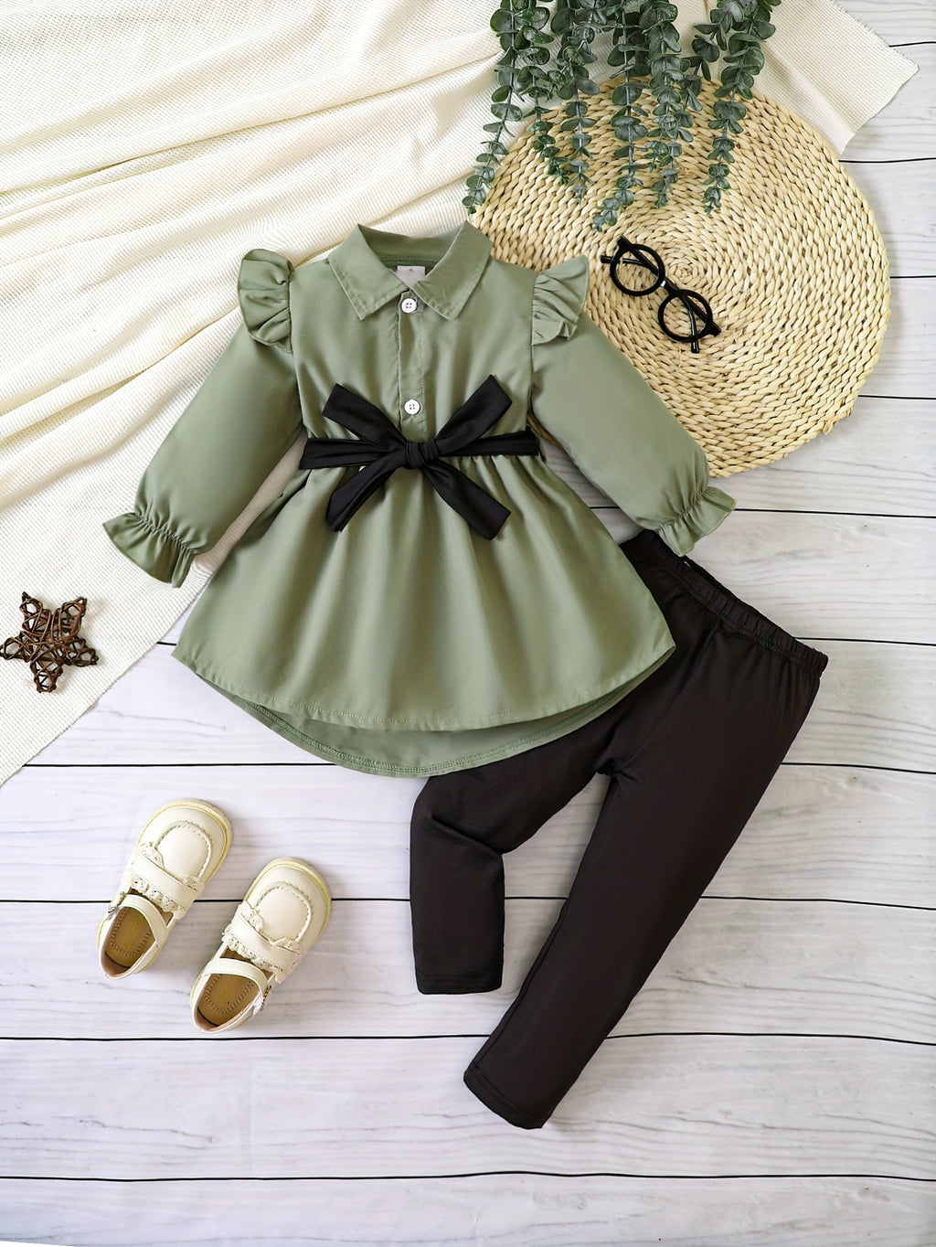 Long-Sleeved Shirt Set + Black Trousers, for Outdoor