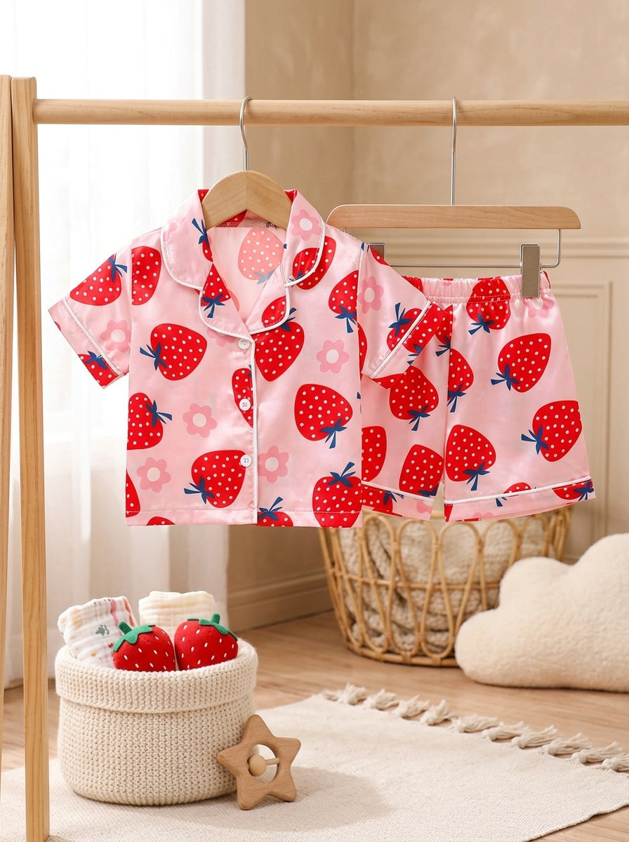Baby Pajama Set With Strawberry Print, Flame-Resistant Fabric