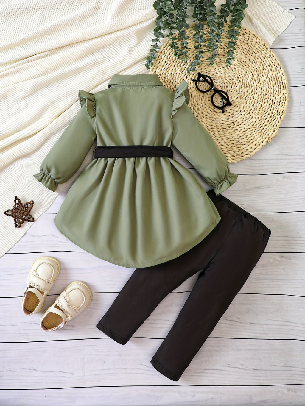 Long-Sleeved Shirt Set + Black Trousers, for Outdoor