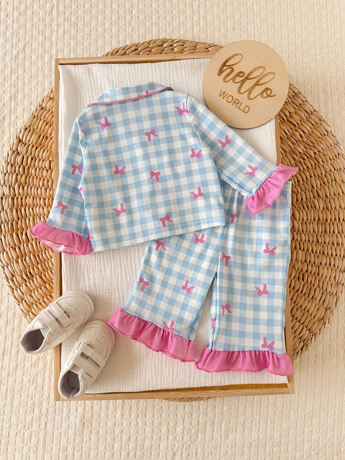 Baby Girl Knit Cardigan and Pants Set, Gingham Patchwork