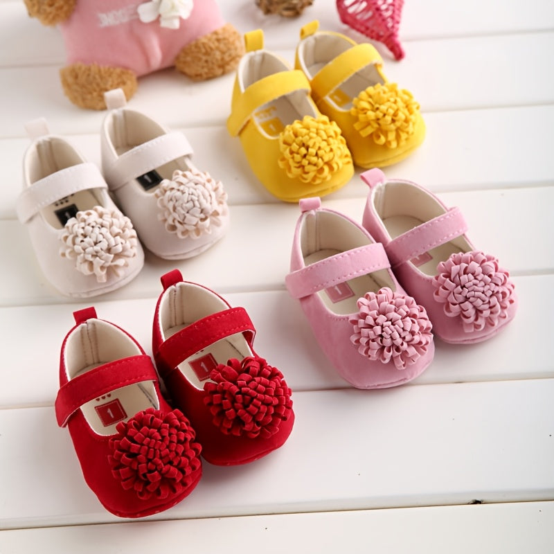 0-1 Year Spring/Autumn Children's Shoes for Girls, Cute Flower-Decorated Princess Shoes, Soft-Soled Comfortable First Walking Shoes