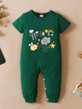 0-12 Months Baby girl Green Cartoon Printed short Bodysuit Newborn Summer Short sleeved Bodysuit Baby clothing