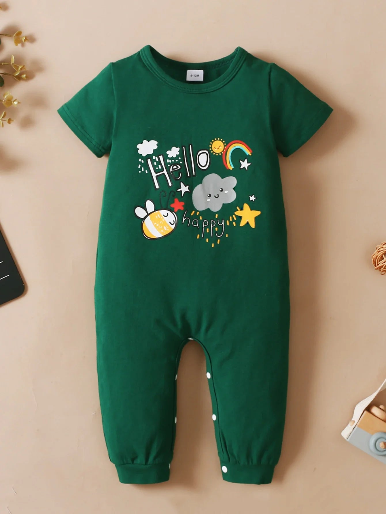 0-12 Months Baby girl Green Cartoon Printed short Bodysuit Newborn Summer Short sleeved Bodysuit Baby clothing