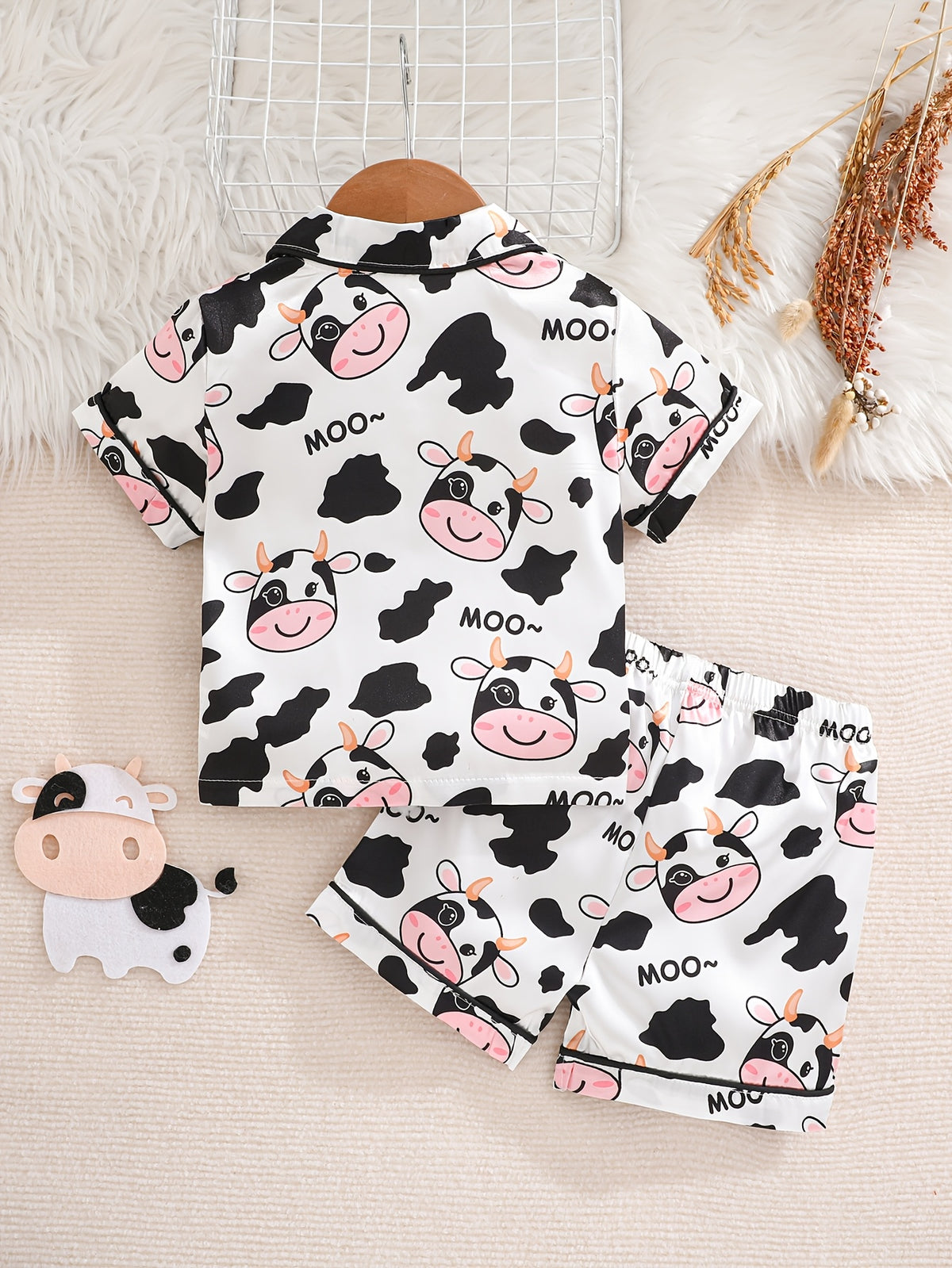 Baby Pajama Set With Cow Print And Flame-Resistant Fabric