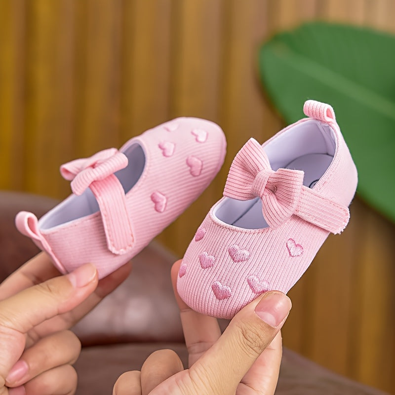 Spring and Autumn Four Seasons Baby Girl Princess Shoes, Suitable for 0-6-12 Months Flat Shoes, Soft Sole Cute Bow Heart Magic Tape Newborn Baby Girl Walking Shoes, Indoor and Outdoor Use, Baby/girl Shoe, Shoes For Girls, Shoes For Girl