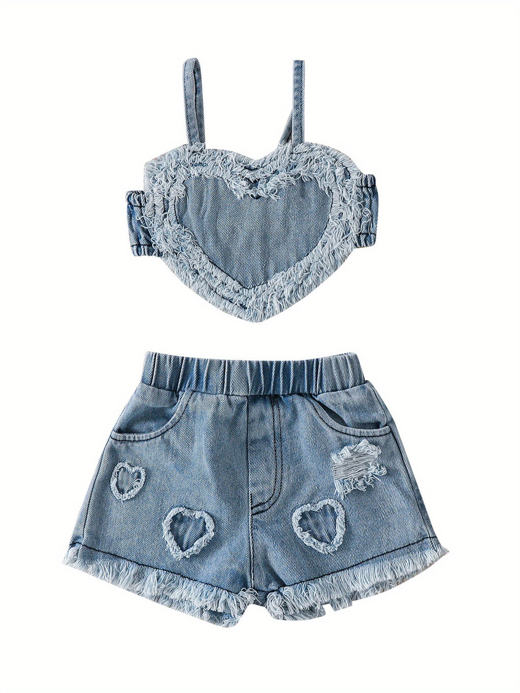 Toddler Girl Summer Outfit Sleeveless Vest and Denim Shorts