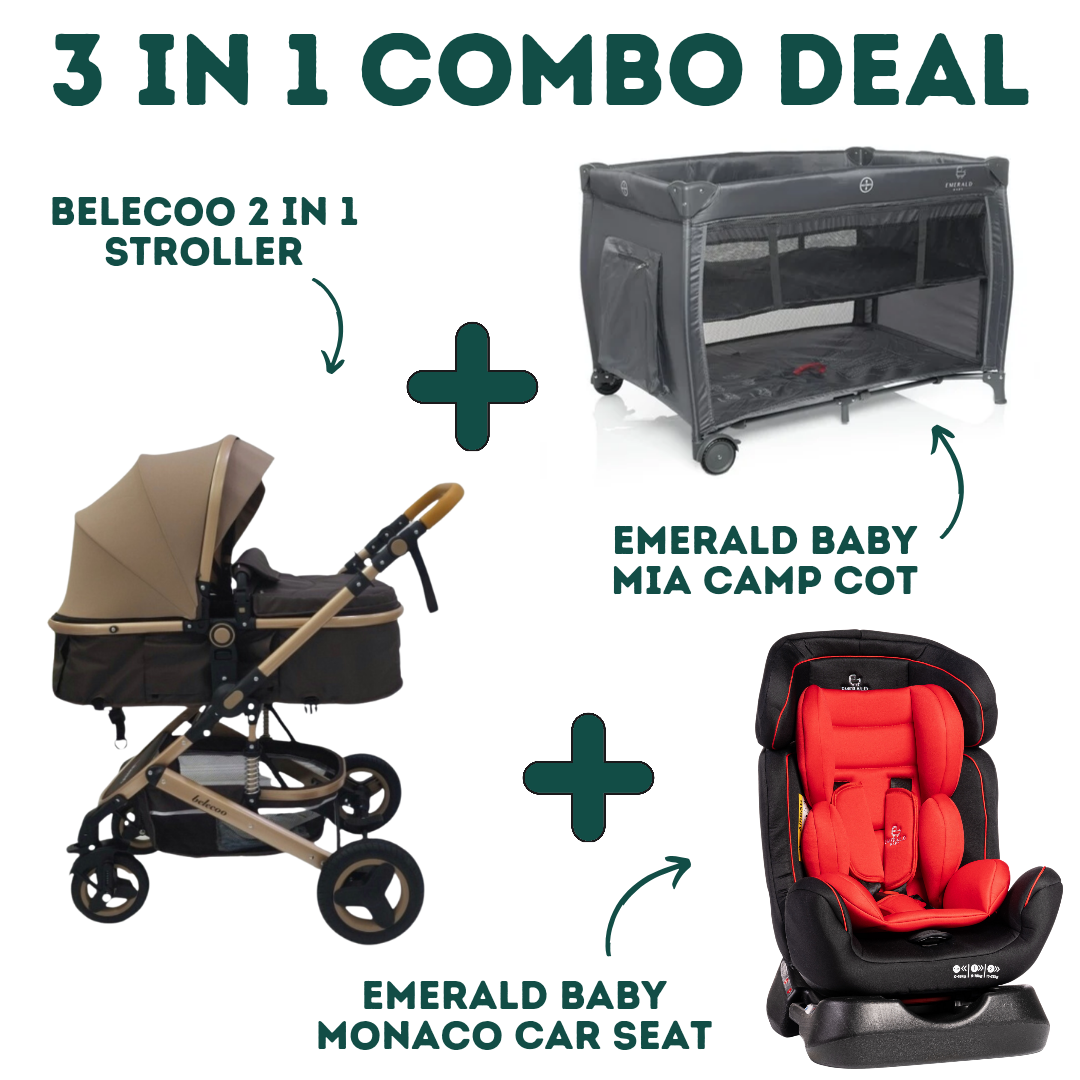 Emerald Baby Monaco Car Seat + Emerald Baby Sarah Camp Cot + Belecoo 2 in 1 Stroller (COMBO!)