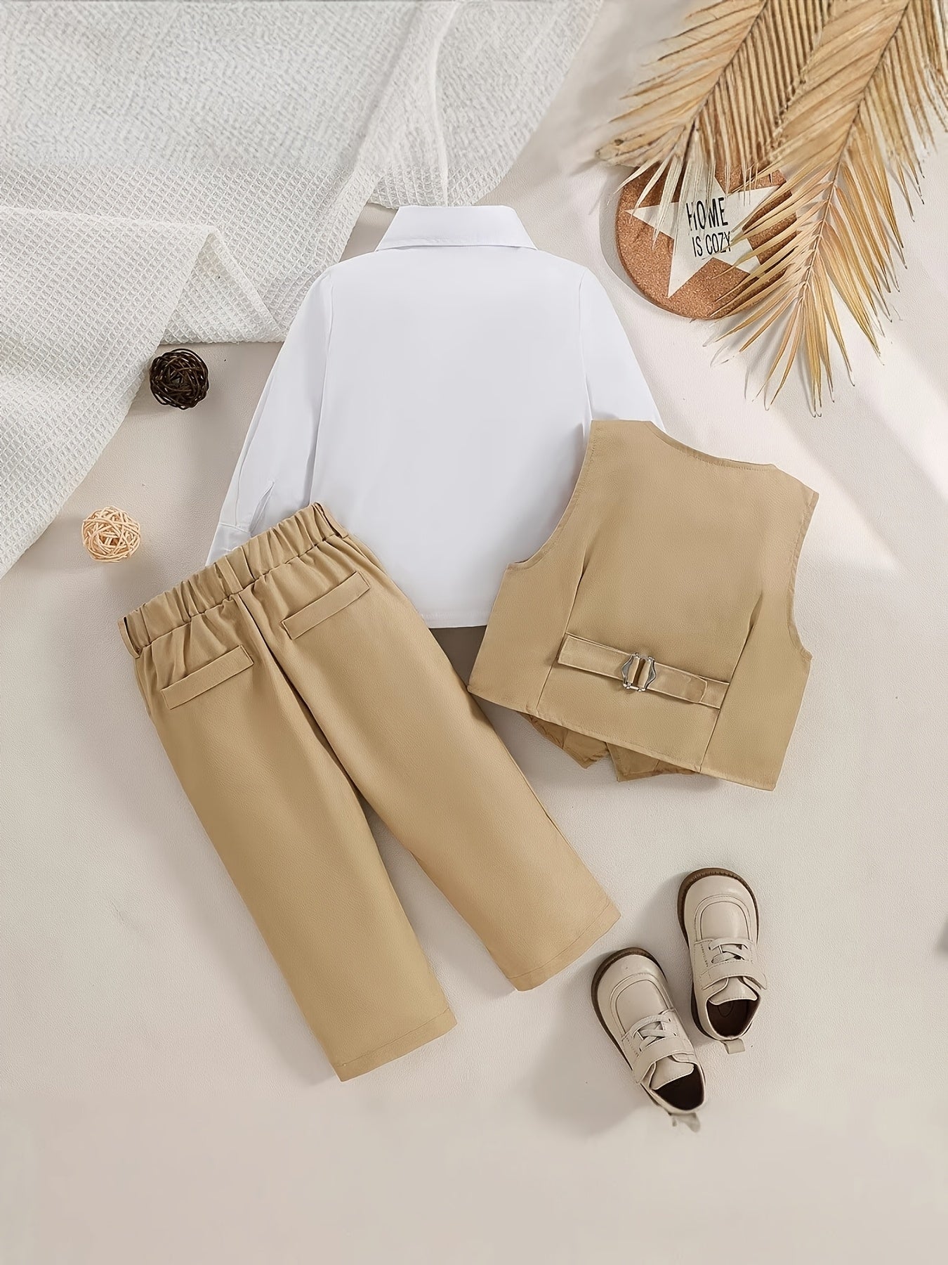 Children's Formal Wear New Solid Color Suit Vest with Long Sleeve Shirt and Long Pants Three-Piece Set, Party First Birthday Boys' Outfit, Boys' Suit Formal Wear Set