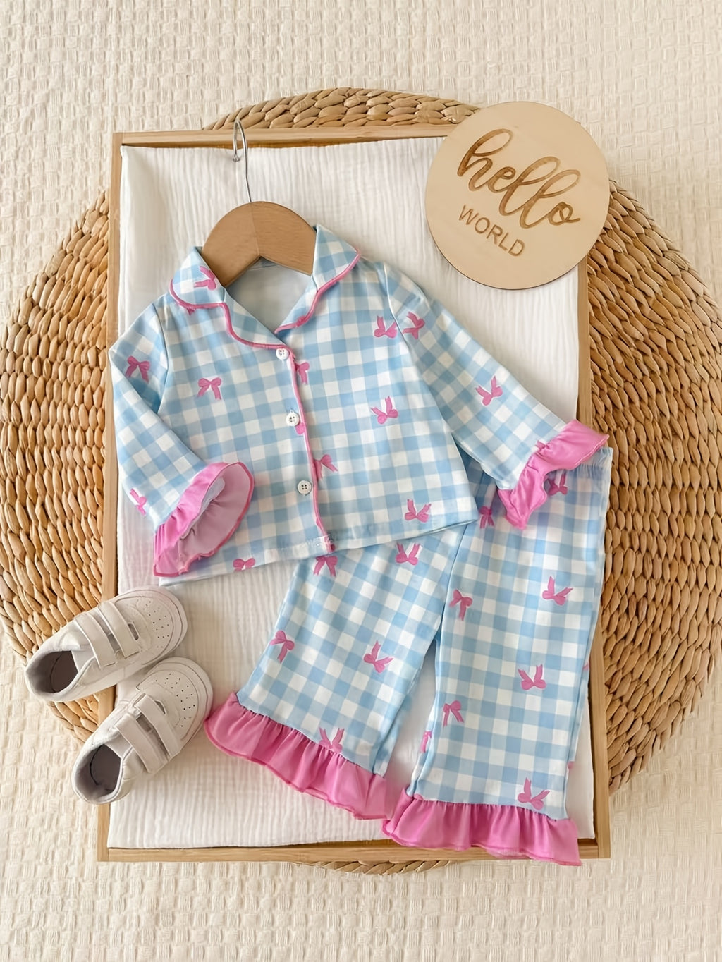 Baby Girl Knit Cardigan and Pants Set, Gingham Patchwork