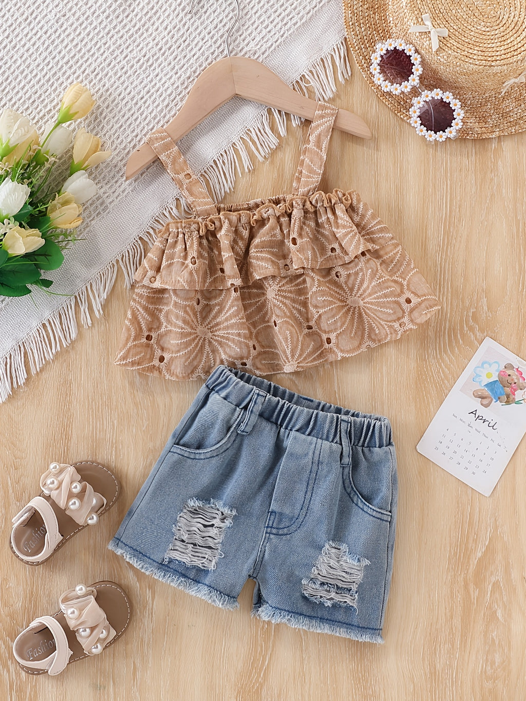 Baby Girl Two-Piece Set with Embroidered Ruffles
