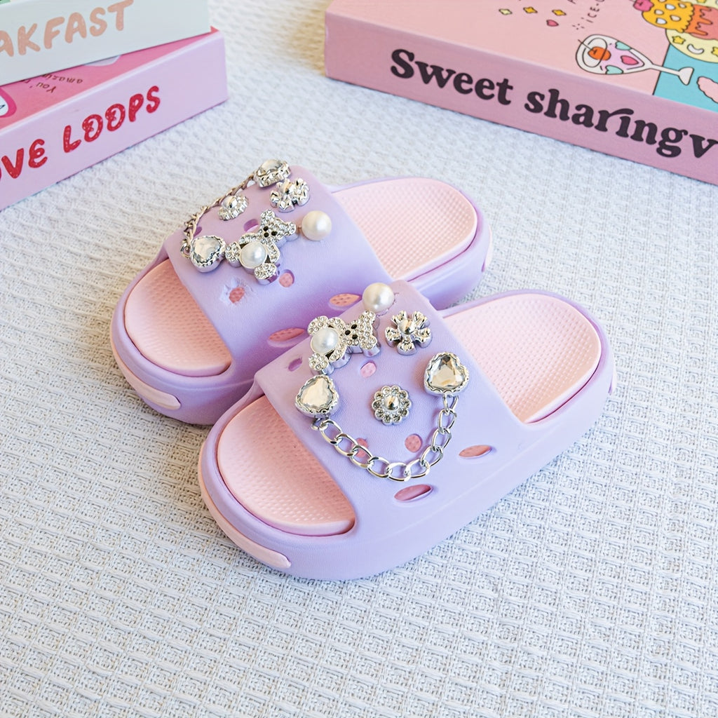 New Cartoon Silver Bear Stylish Versatile Slippers for Kids, Color-Blocked Flat Sandals for Boys And Girls 831