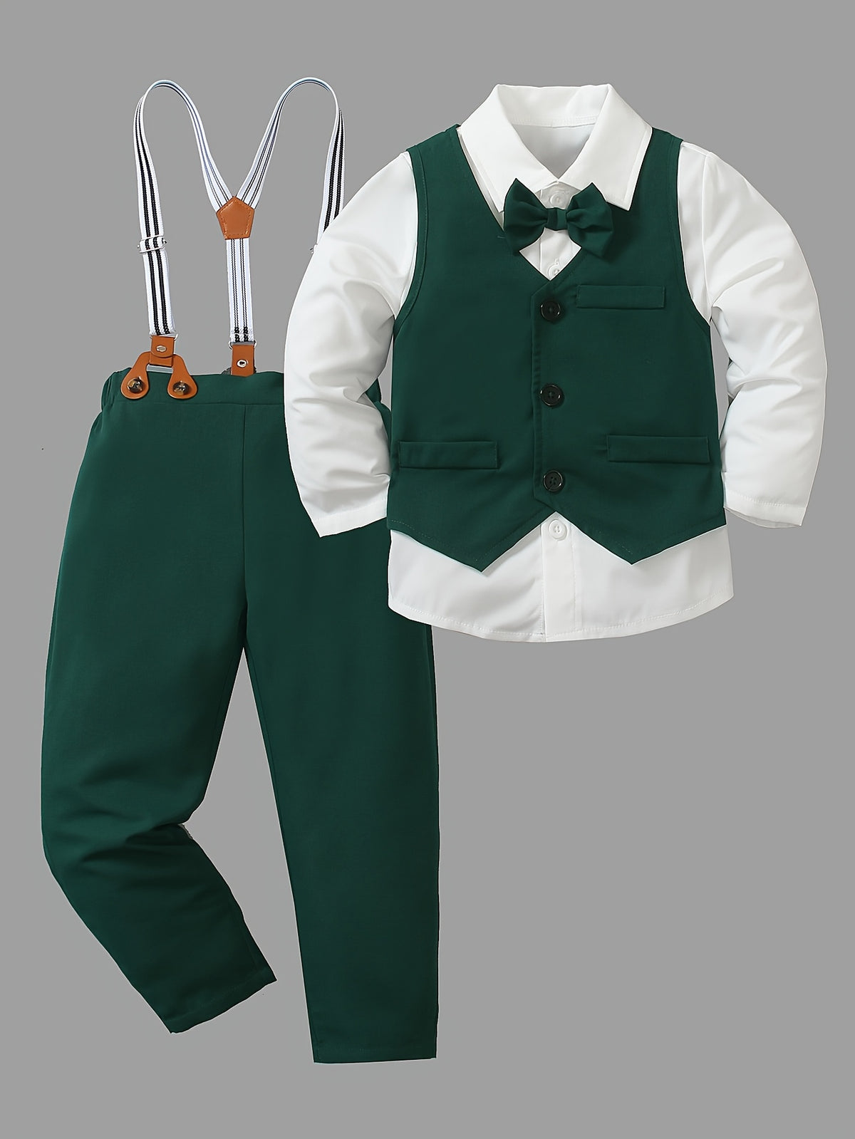 [3Pcss Set] Boys' Gentleman Bow Tie Outfit, Shirt, Vest And Pants 3Pcss Set Boys' Gentleman Suit Spring Autumn, Halloween