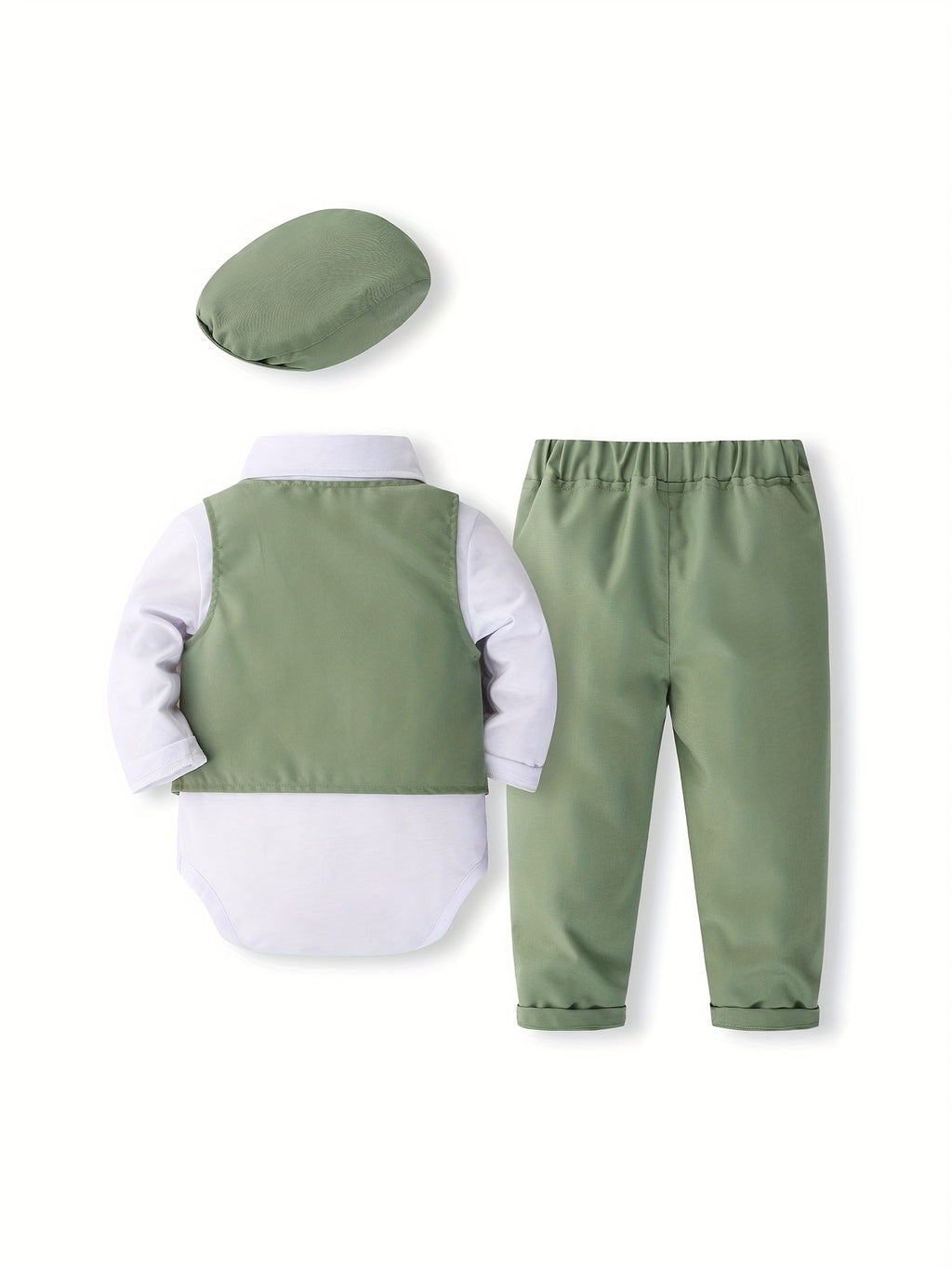 Infant and Toddler Four Seasons Set: Baby Long-Sleeve Bodysuit, Vest, Long Pants, Hat, Gentleman's First Birthday Party Outfit