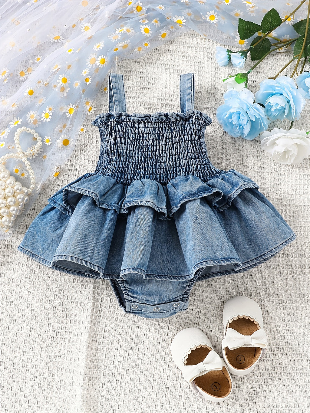 Baby Romper Sleeveless Cotton-Blend Denim Style