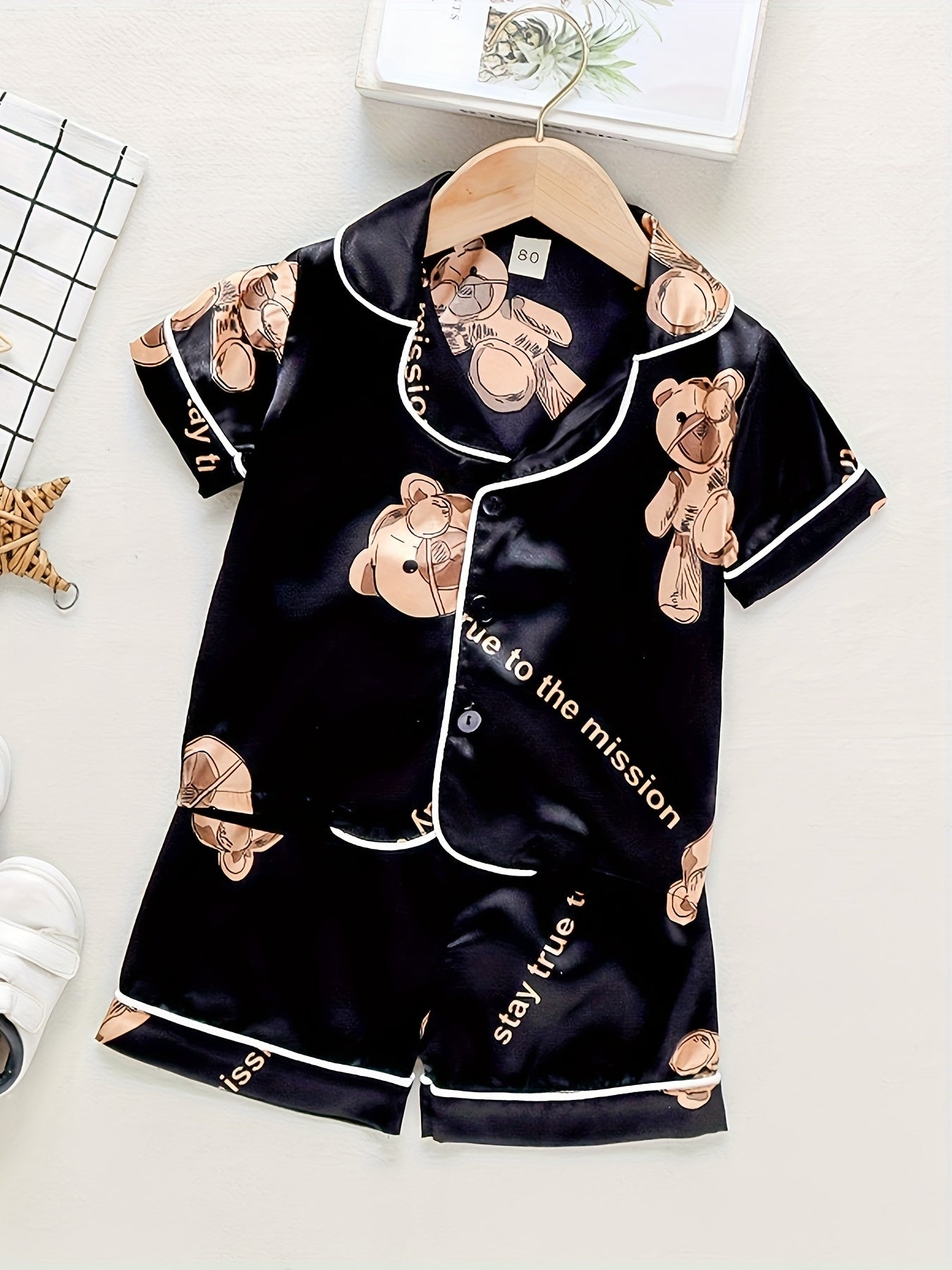 Fashion Cartoon Space Bear Short Sleeve Home Wear Set