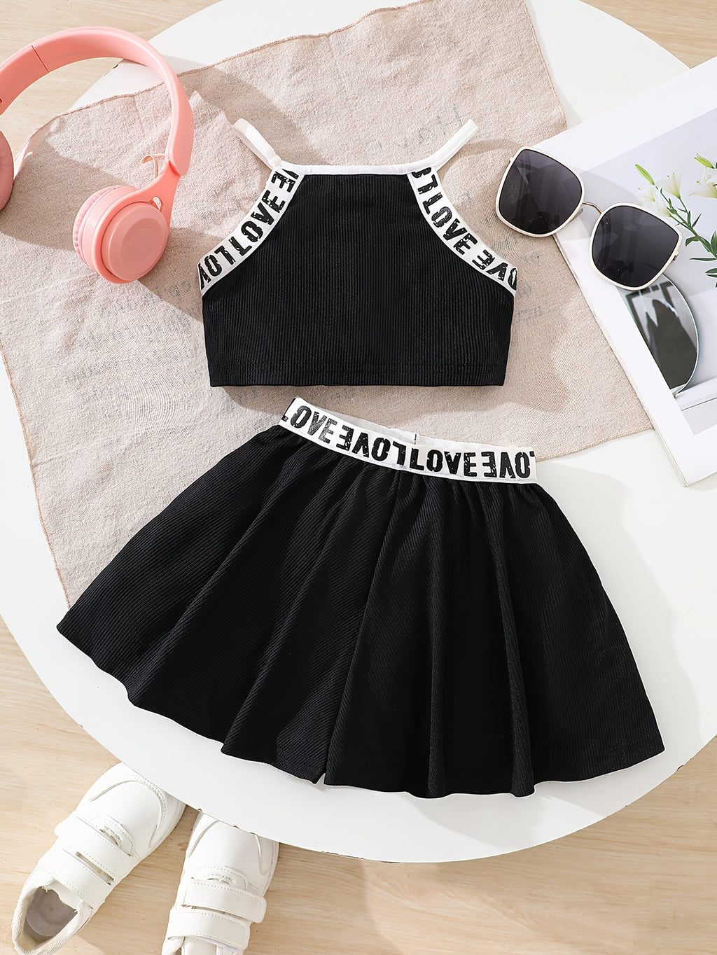 2pcs Set, Girls' Summer Lightweight Sportswear Set