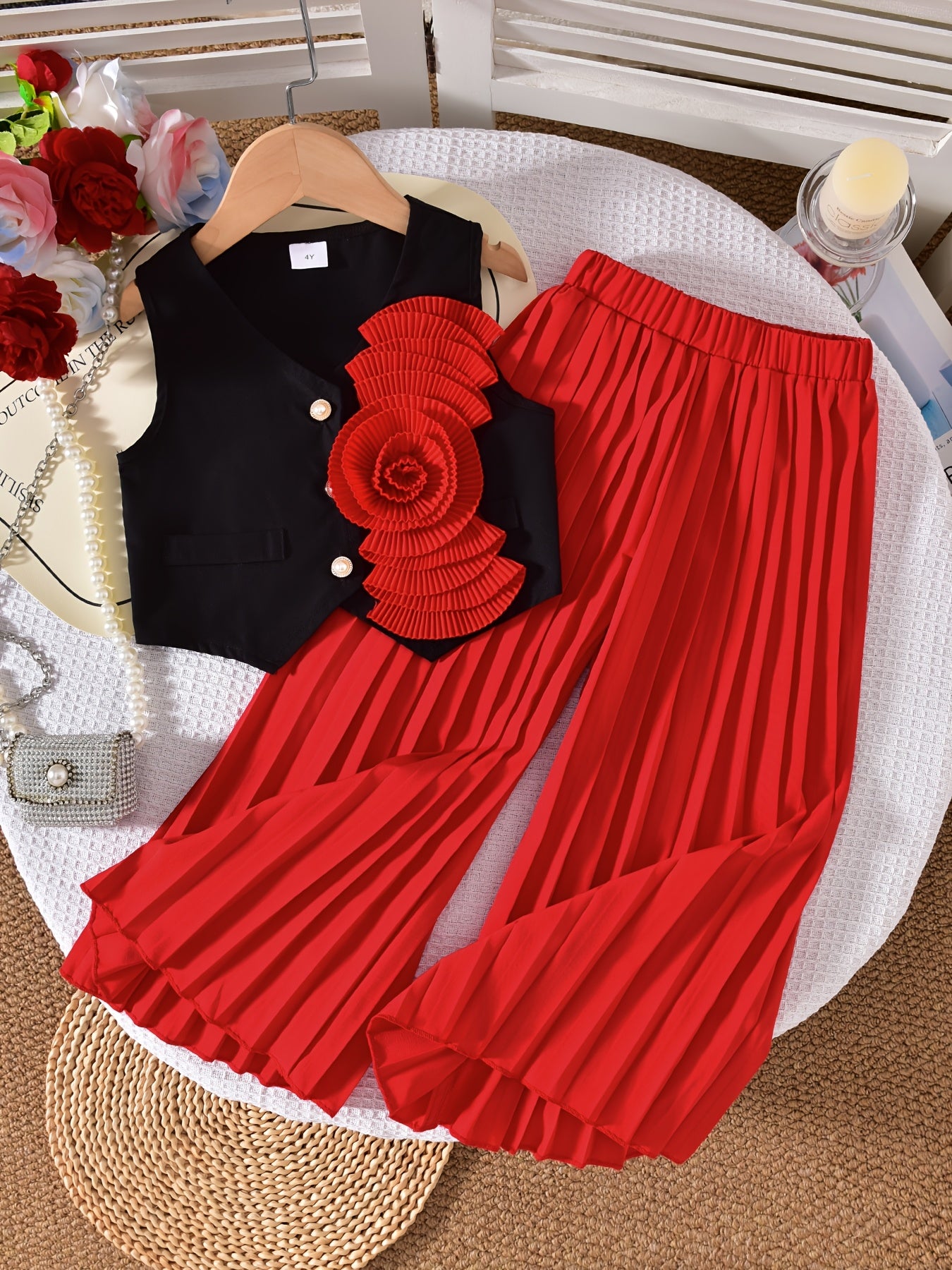 Girls' Summer Stylish Red Three-Dimensional Rose Flower