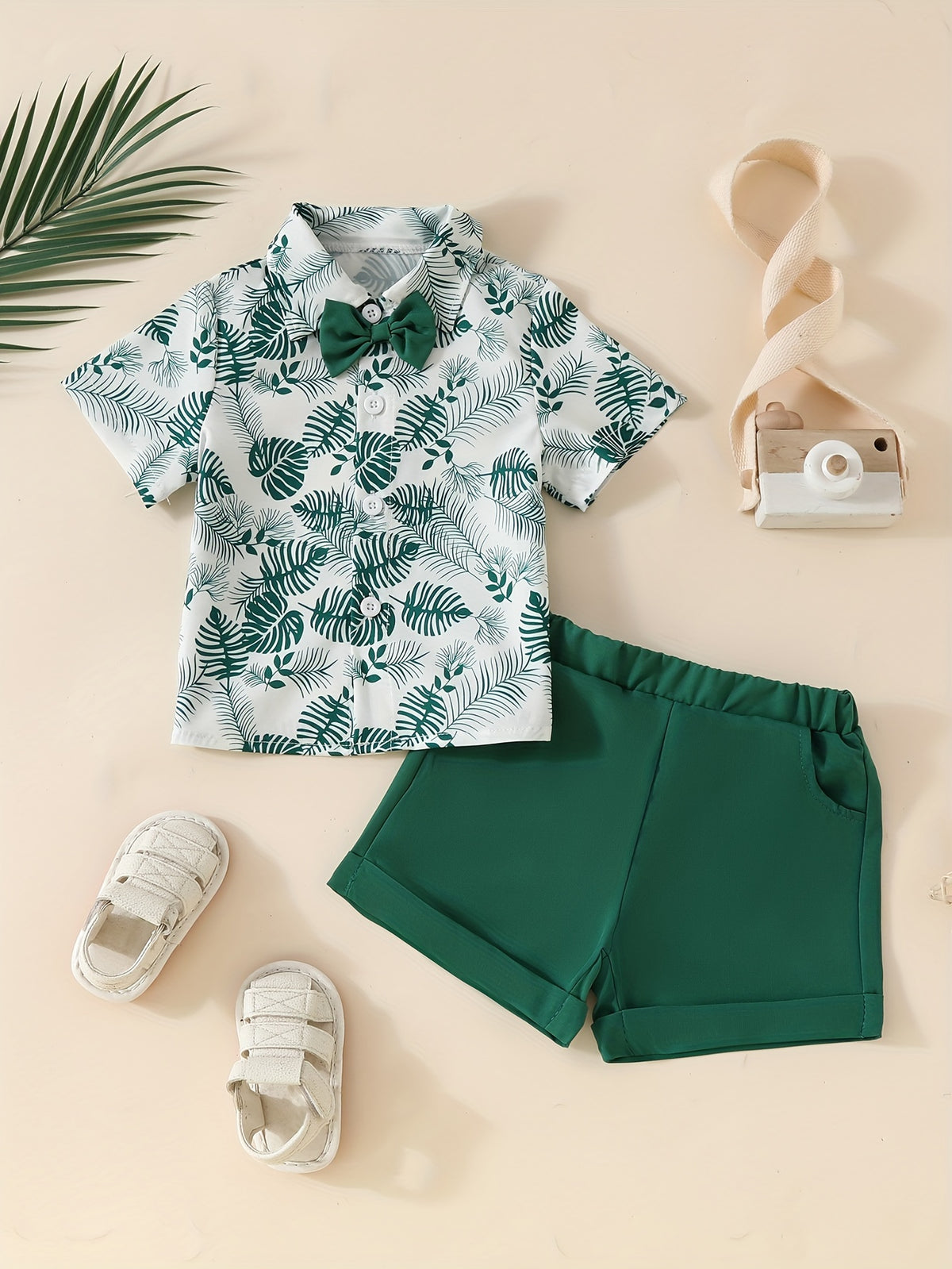 Baby Boy' Summer Short-Sleeve Button- Shirt & Matching Shorts - Tropical Floral Full-Body Print Collar Outfit, Short Sleeve Button Shirt + Matching Shorts for &, Hand Washable Summer Wear, Perfect for Outdoor