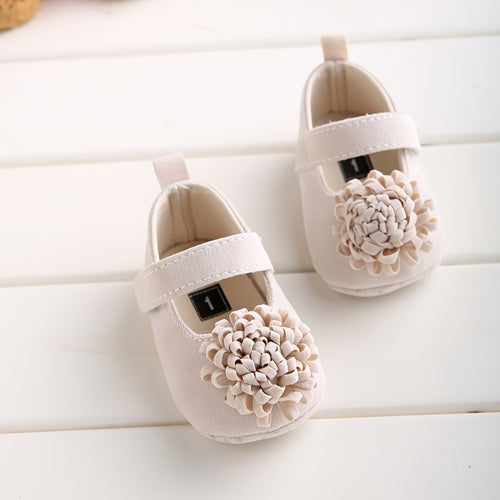 0-1 Year Spring/Autumn Children's Shoes for Girls, Cute Flower-Decorated Princess Shoes, Soft-Soled Comfortable First Walking Shoes