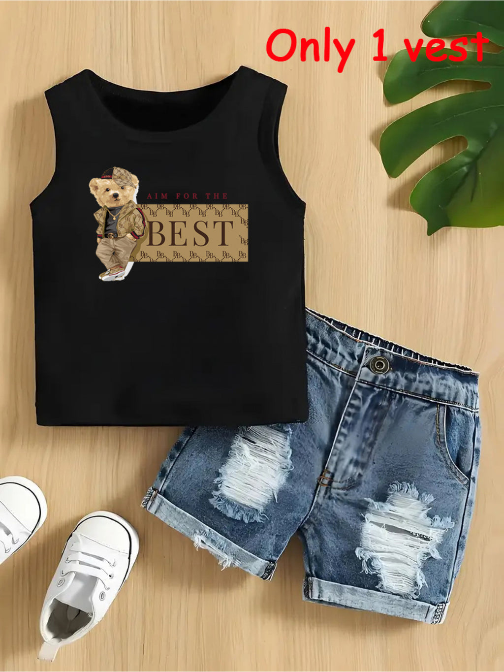 Boys' Bear Print Vest, Stretch Knit, Summer Fit