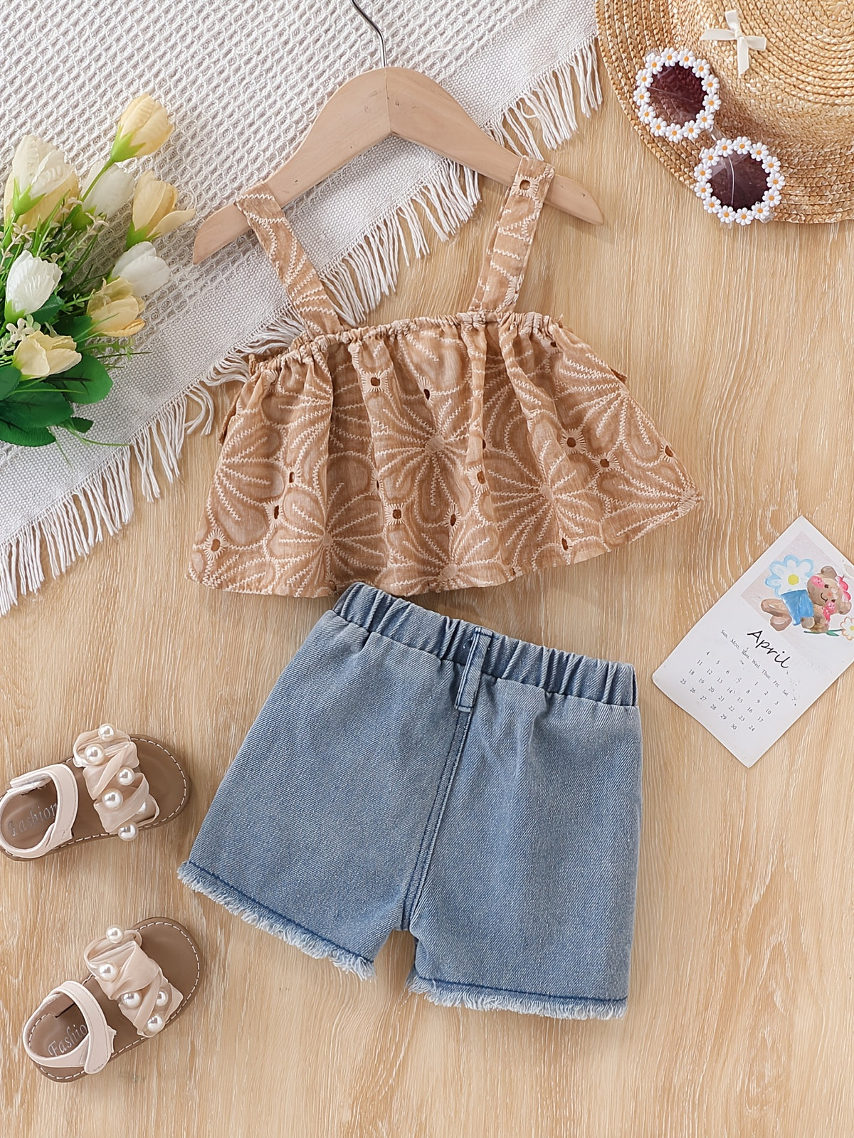 Baby Girl Two-Piece Set with Embroidered Ruffles