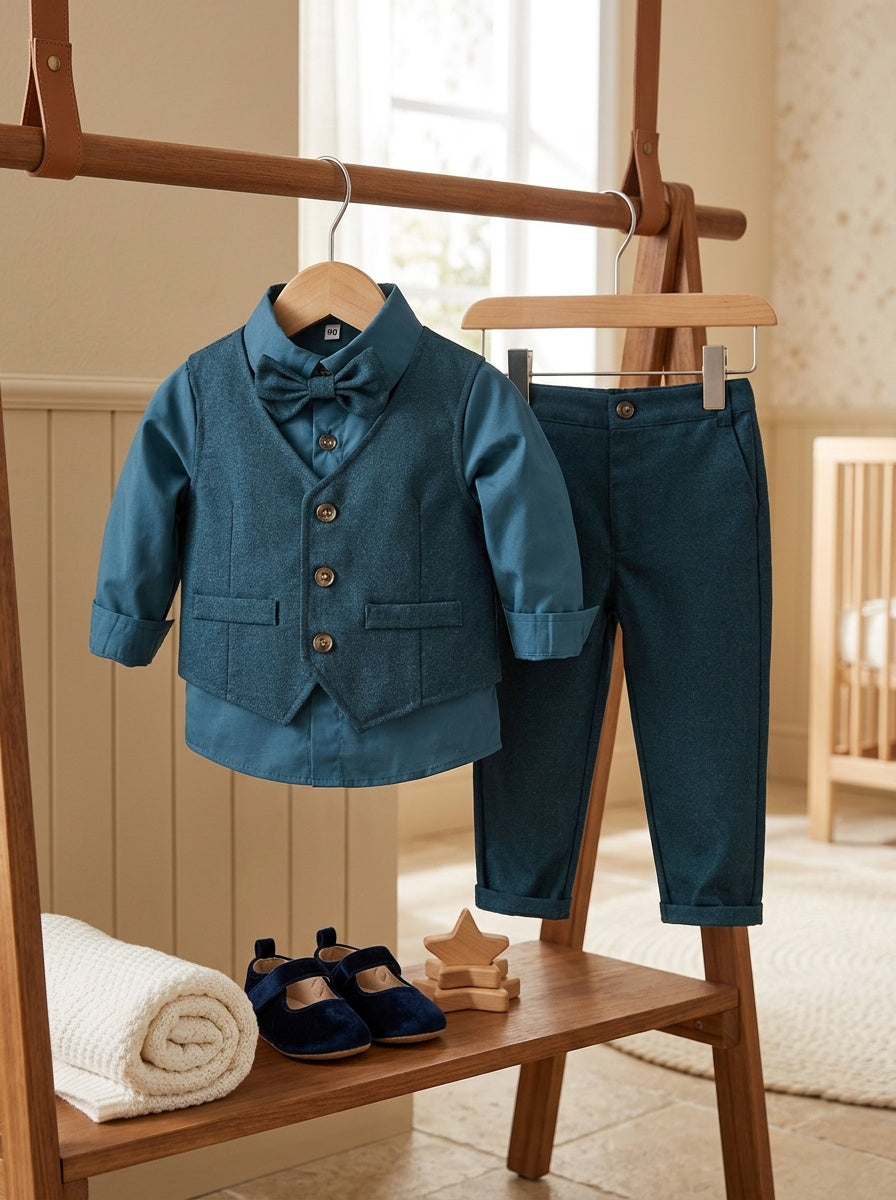Spring/Autumn Boys' Gentleman Three-Piece Set: Vest, Long-Sleeve Lapel Shirt, and Casual Trousers