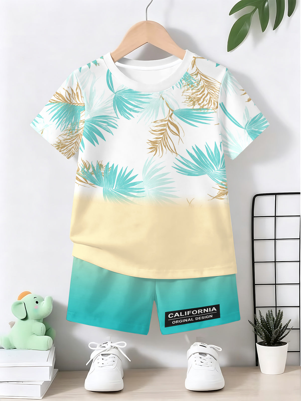 Boys' Shirt and Shorts Set Lightweight Printed Polyester