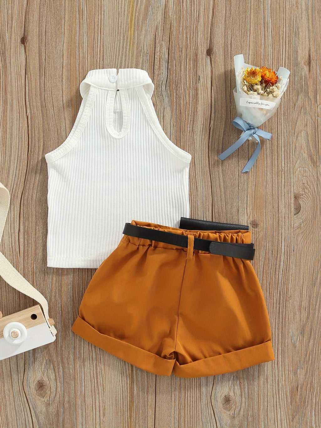 Summer Halter Outfit Set with Shorts and Waist Bag