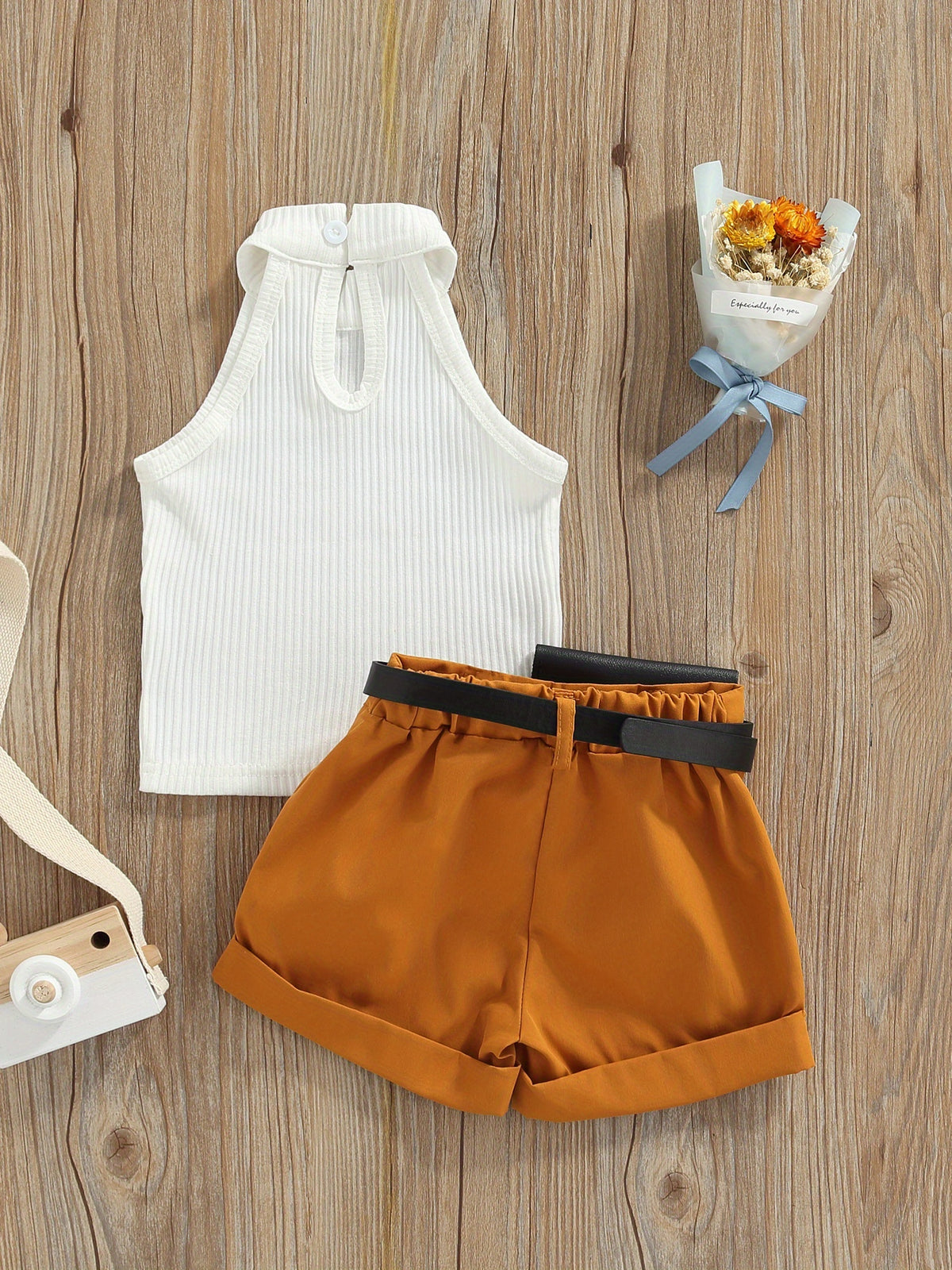 Summer Halter Outfit Set with Shorts and Waist Bag