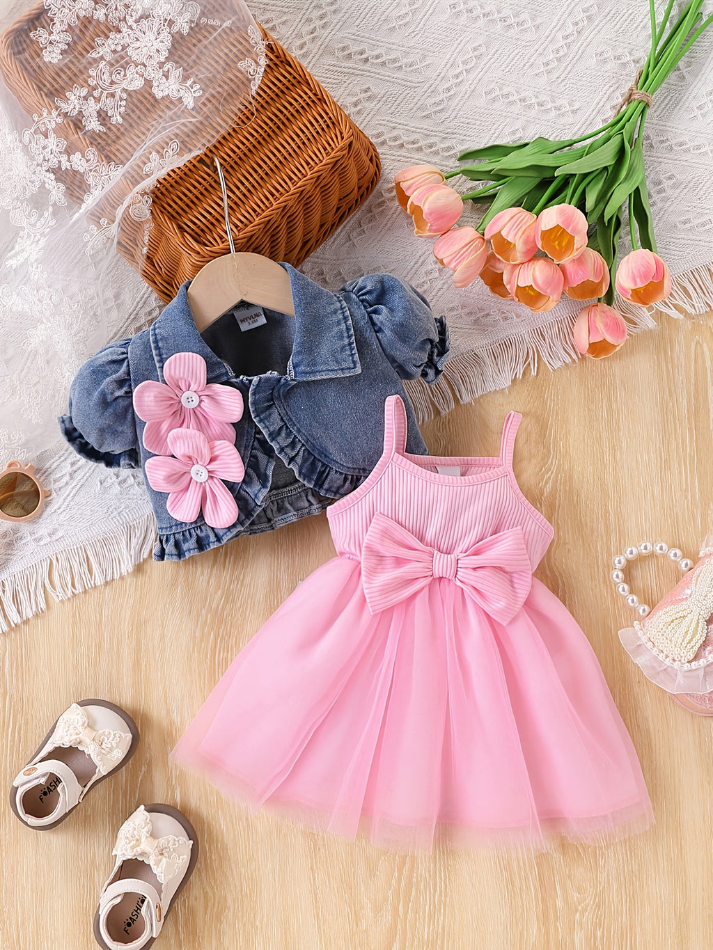 Baby Girl Denim Jacket and Pink Tulle Dress Set