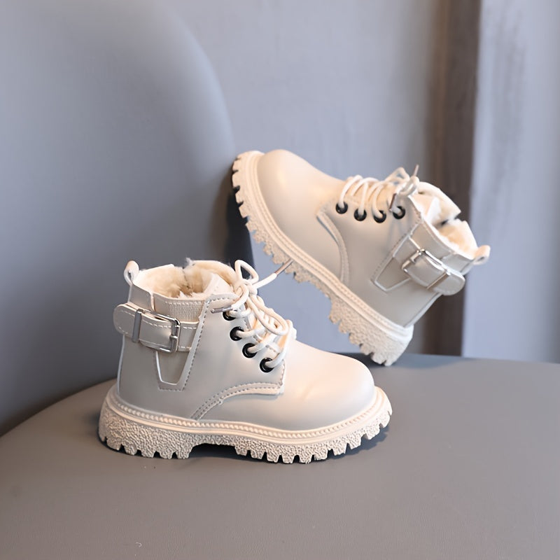 1 Pair of Unisex Solid Color -Lined Warm Boots, Classic Versatile Autumn/Winter Outdoor Casual Boots for