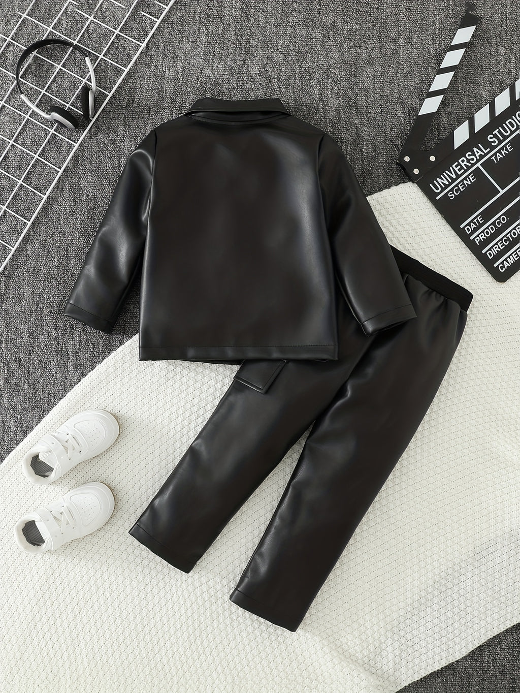 2-Piece Boys' Autumn/Winter Long Pants Set, Black Jacket & Black Pants 2pcs Set, Comfortable, Versatile, and Stylish Casual Outfit for Kids, Suitable as a Gift, Perfect for Outdoor