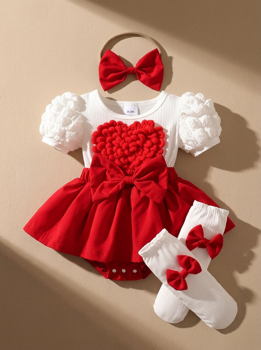 Baby Girl Bodysuit with Heart Detail and 3-Piece Set