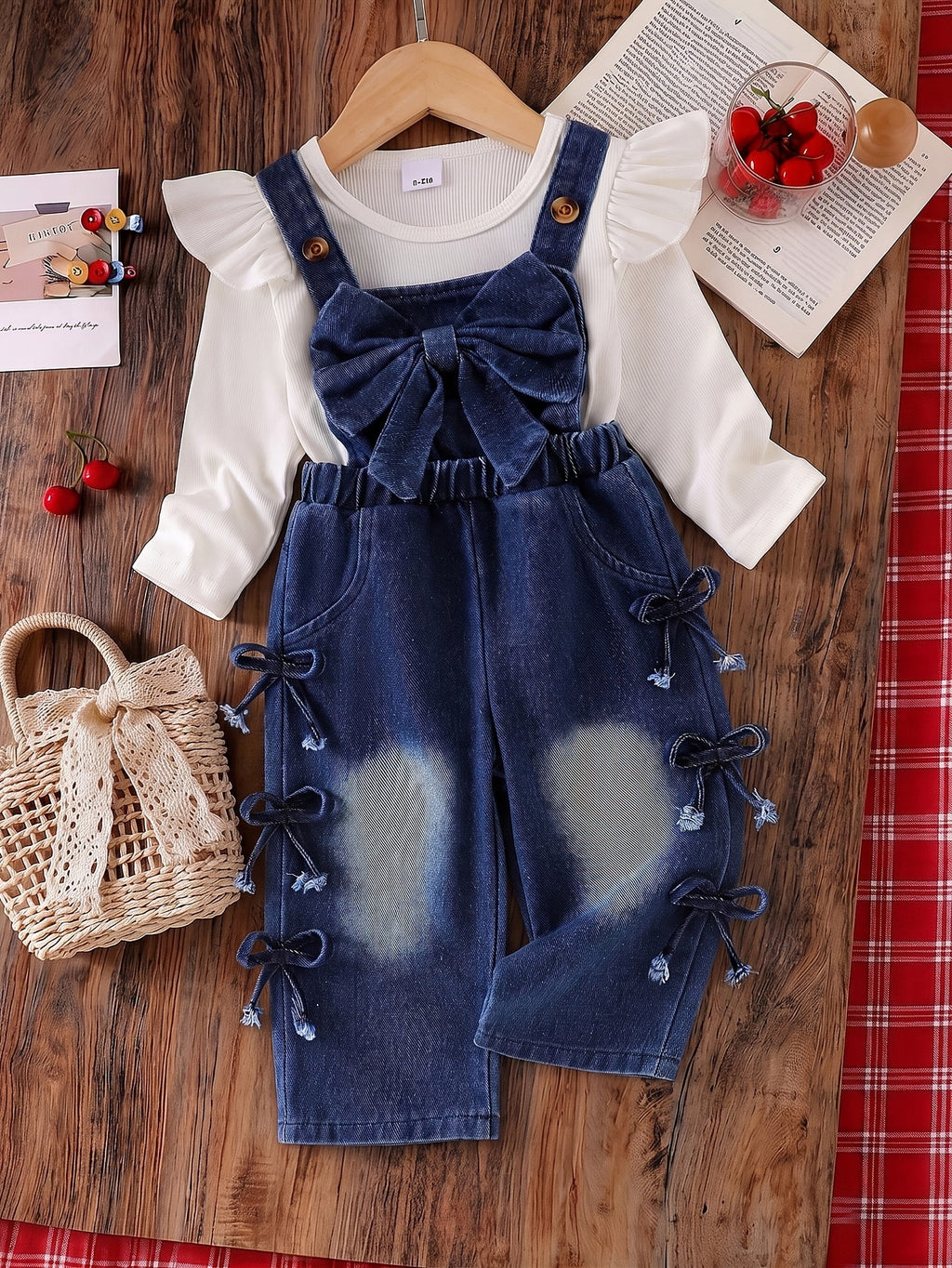 Girls' Preppy 2-Piece Set with Cable Raglan Top