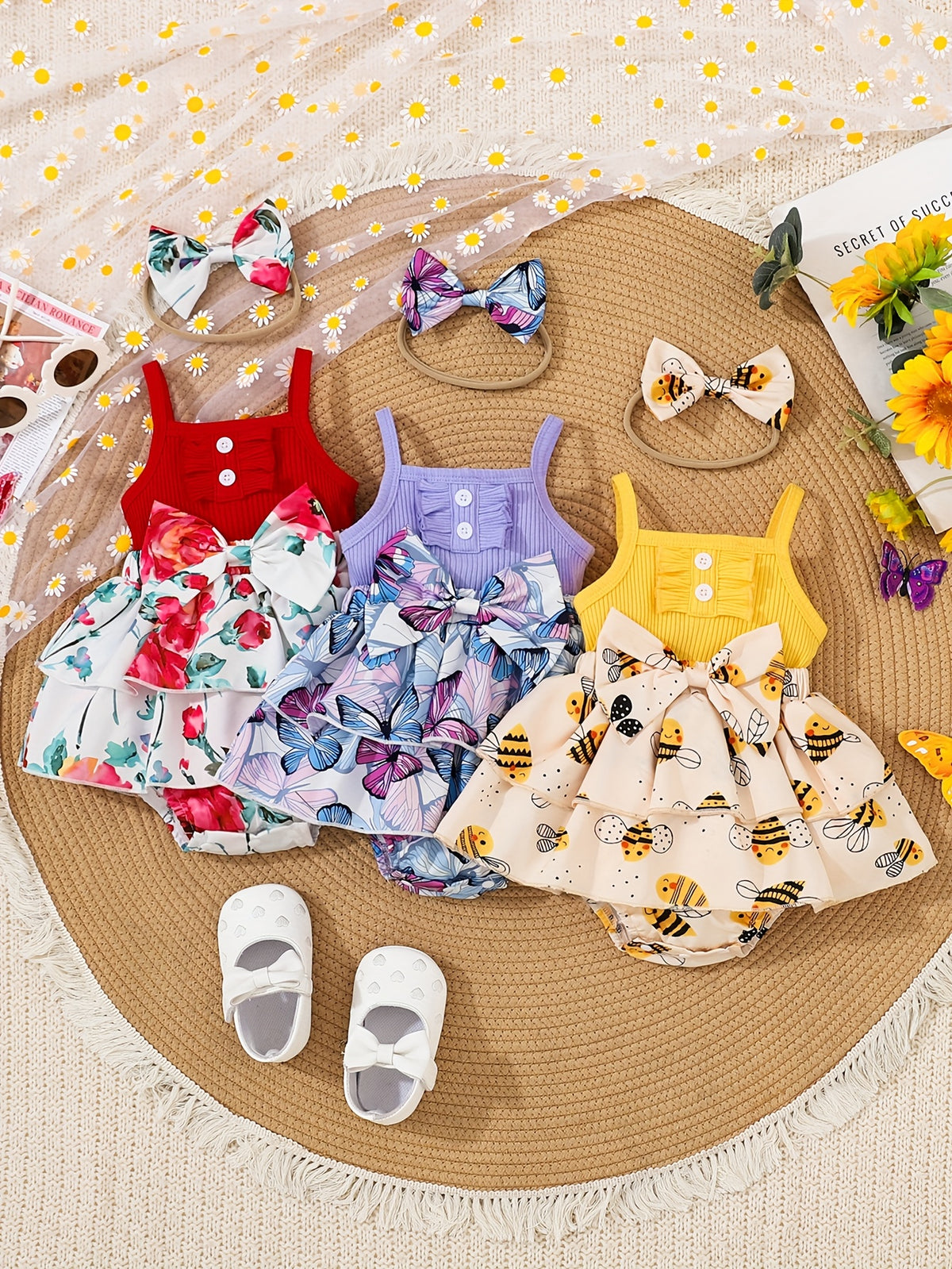 Baby Bodysuit Set – Ribbed Sleeveless Butterfly Style