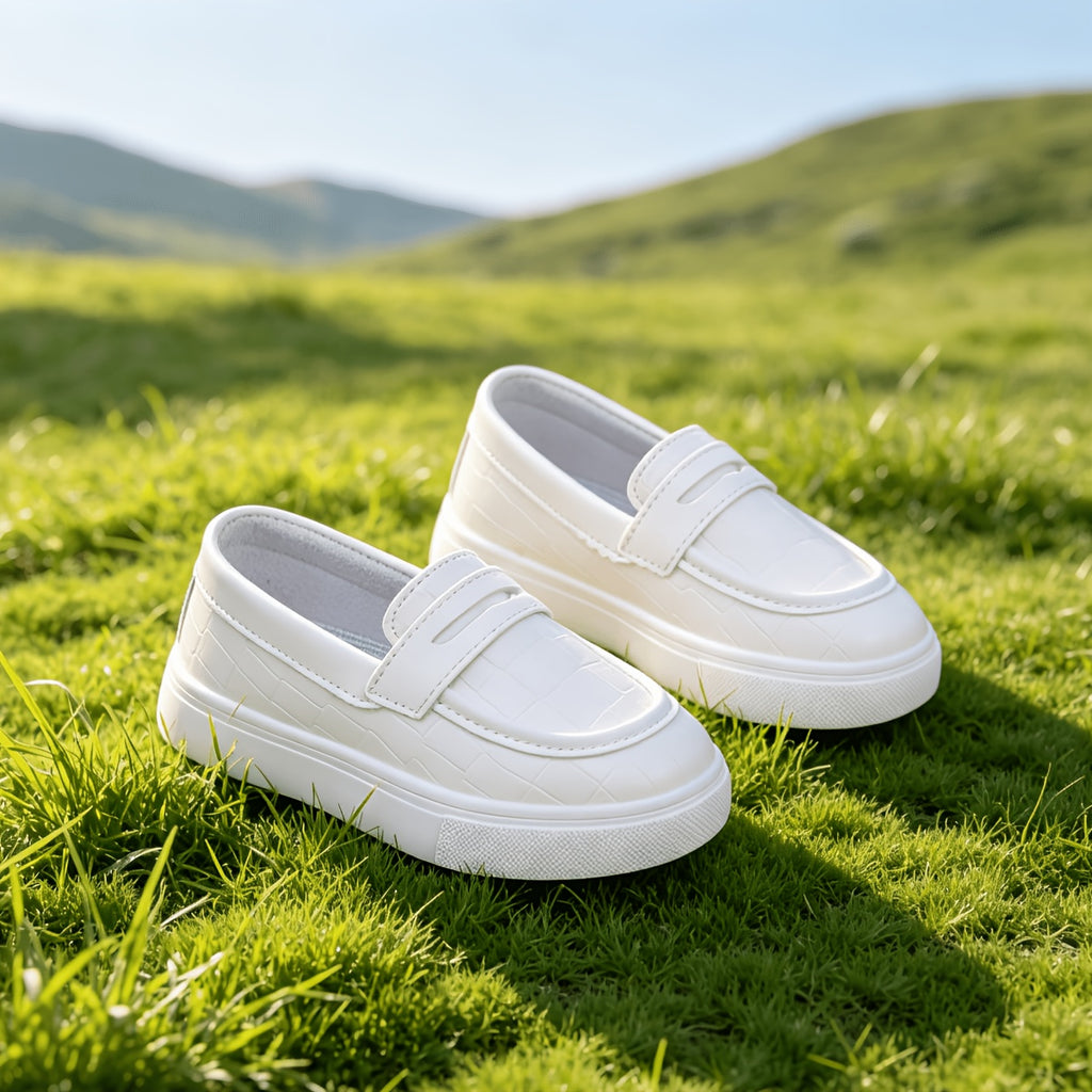Children'S Loafers Boys' British College Flat Shoes Spring/Autumn Style Soft Sole White Single Shoe Loafers