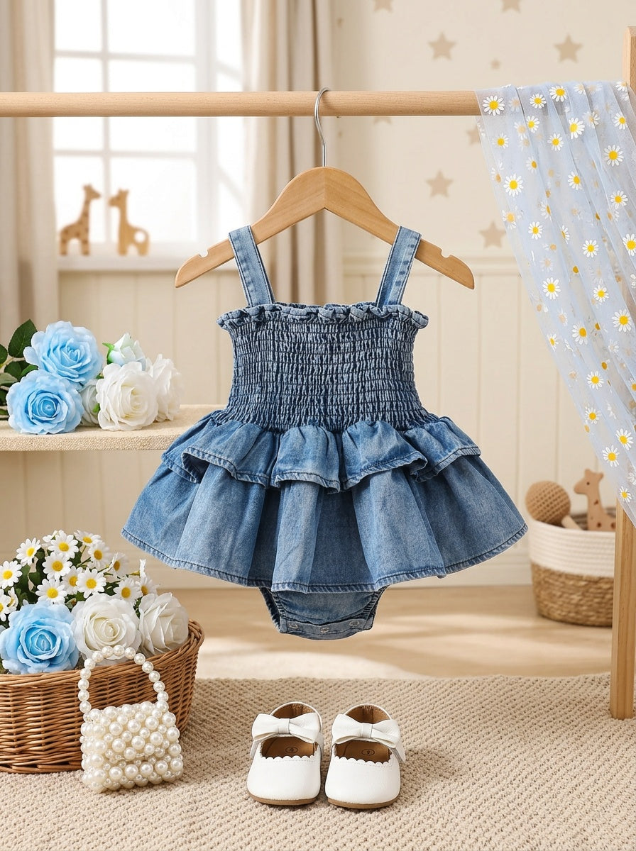 Baby Romper Sleeveless Cotton-Blend Denim Style