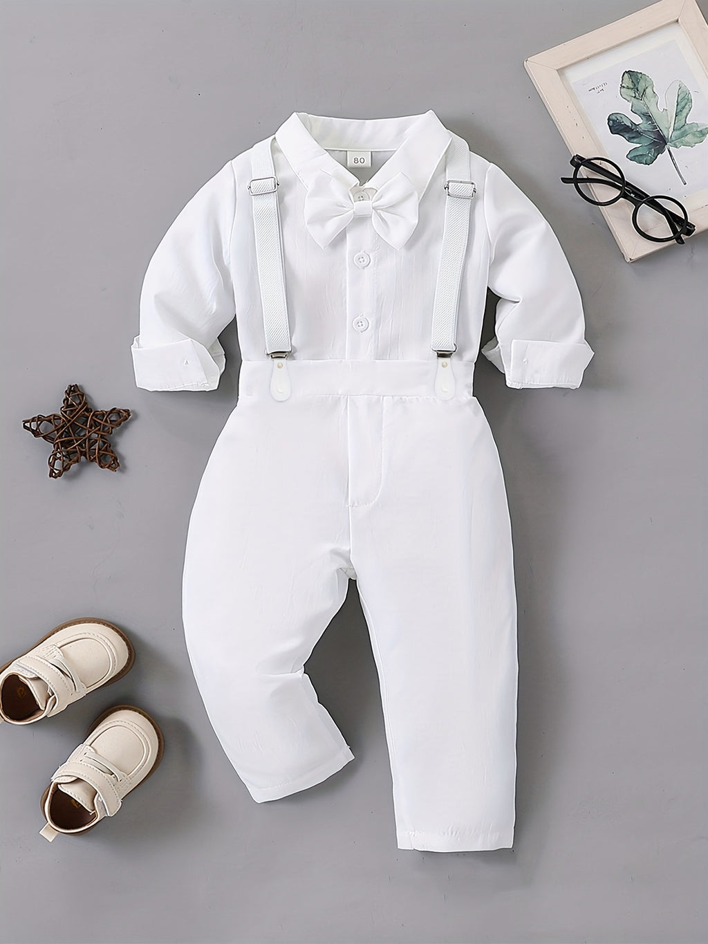 Qidan Premium Selection Baby Boy Christening Top + Suspender Trousers Two-Piece Set
