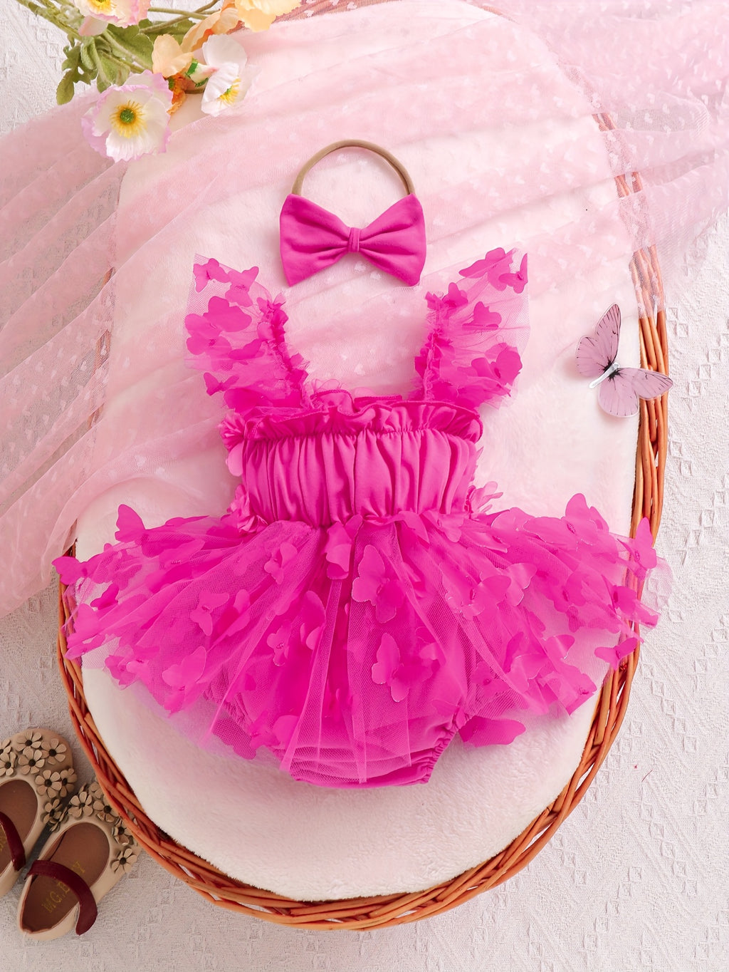 Baby Girl Party Dress Mesh Skirt Butterfly Jumpsuit