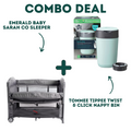 Emerald Baby Sarah Co Sleeper Camp Cot + Tommee Tippee Twist & Click Nappy Bin - Combo Deal