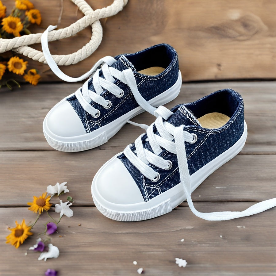 Fashion Solid Faux Denim Blue Canvas Shoes Sneakers Canvas Shoes Spring Autumn Style Korean Style Easy Boys Girls Shoes Fashion Low-Top Casual Lace-Up Track Shoes Classic Low-Top Canvas Shoes Trendy All-Match Casual Sports Skate Shoes