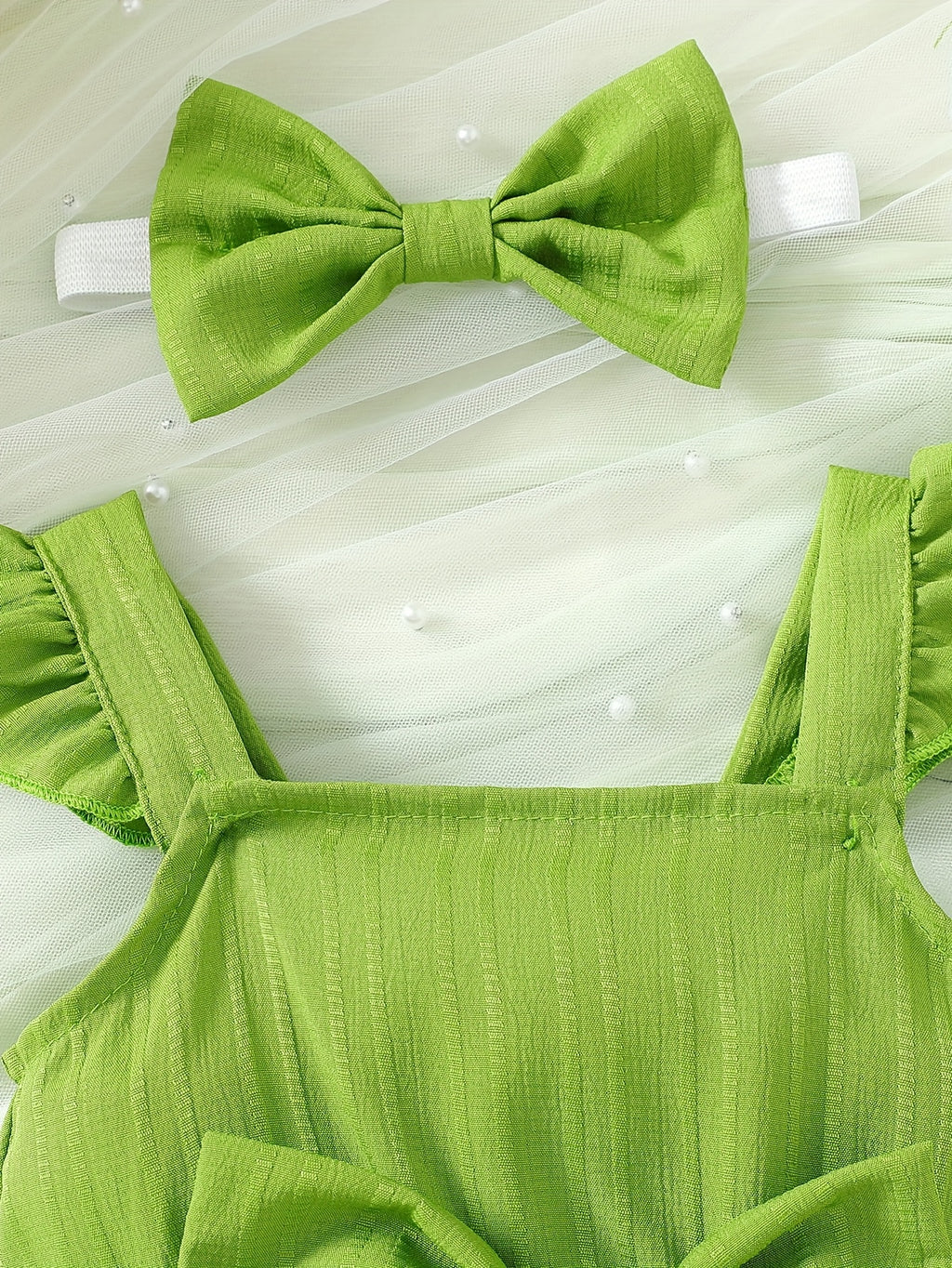 Baby Girl Romper in Fresh Green with Floral Details