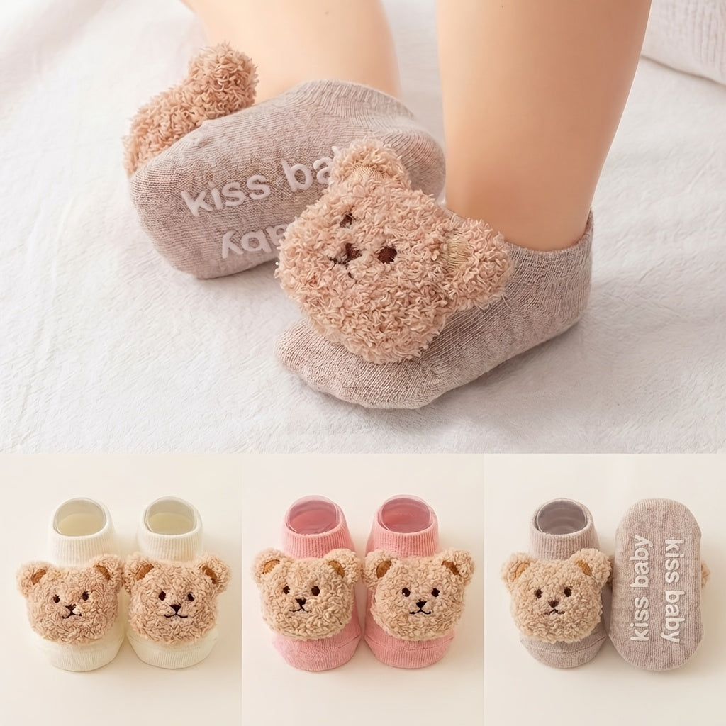 1 Pair of Spring/summer Bear Short Socks, Cartoon 3D Plush Doll Socks