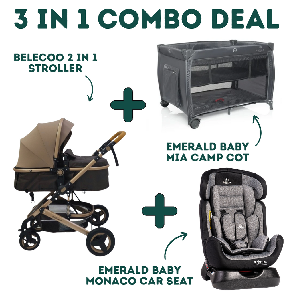 Emerald Baby Monaco Car Seat + Emerald Baby Sarah Camp Cot + Belecoo 2 in 1 Stroller (COMBO!)
