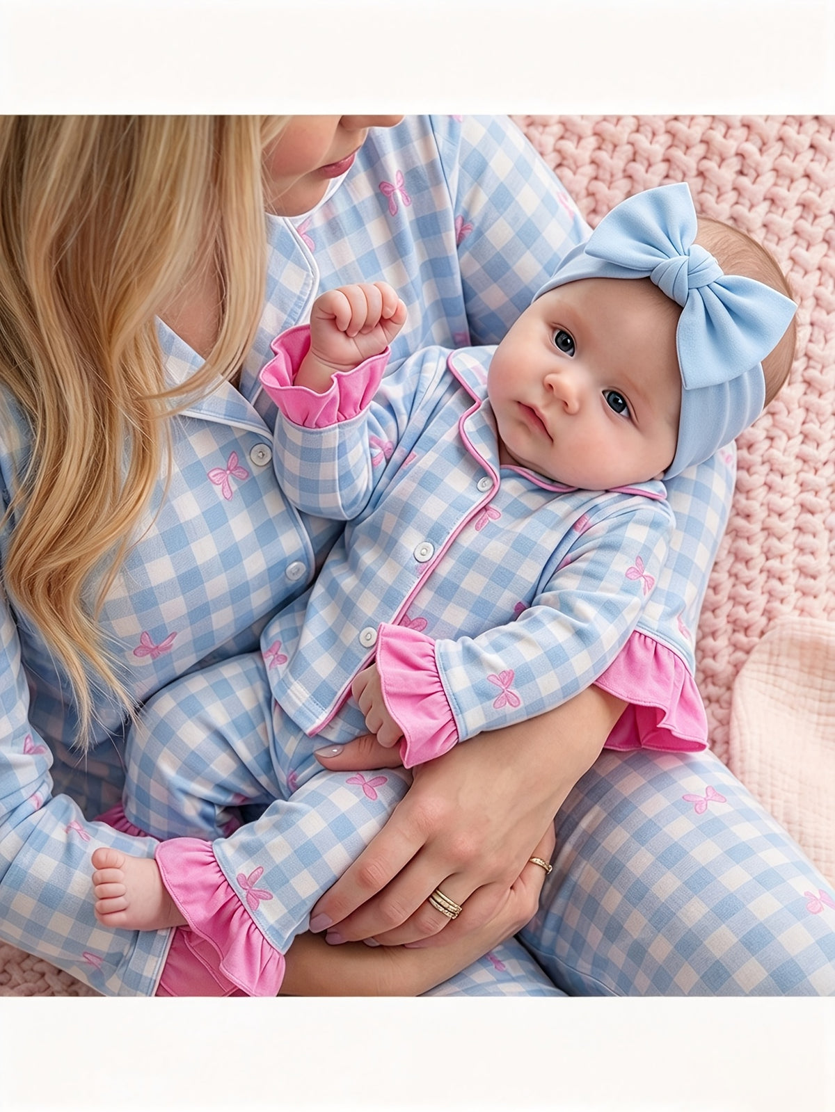 Baby Girl Knit Cardigan and Pants Set, Gingham Patchwork